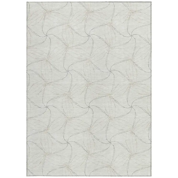 9' X 12' Ivory And Taupe Geometric Washable Indoor Outdoor Area Rug