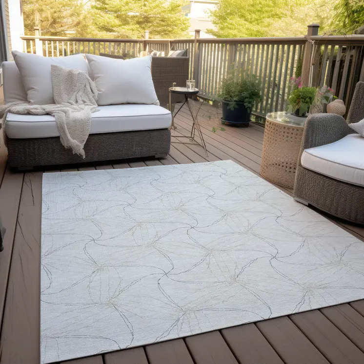 9' X 12' Ivory And Taupe Geometric Washable Indoor Outdoor Area Rug
