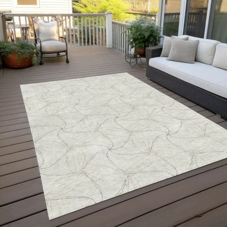10' X 14' Ivory And Taupe Geometric Washable Indoor Outdoor Area Rug