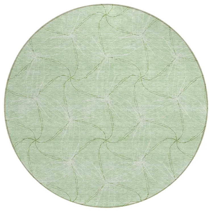 8' Mint Green And Ivory Round Geometric Washable Indoor Outdoor Area Rug
