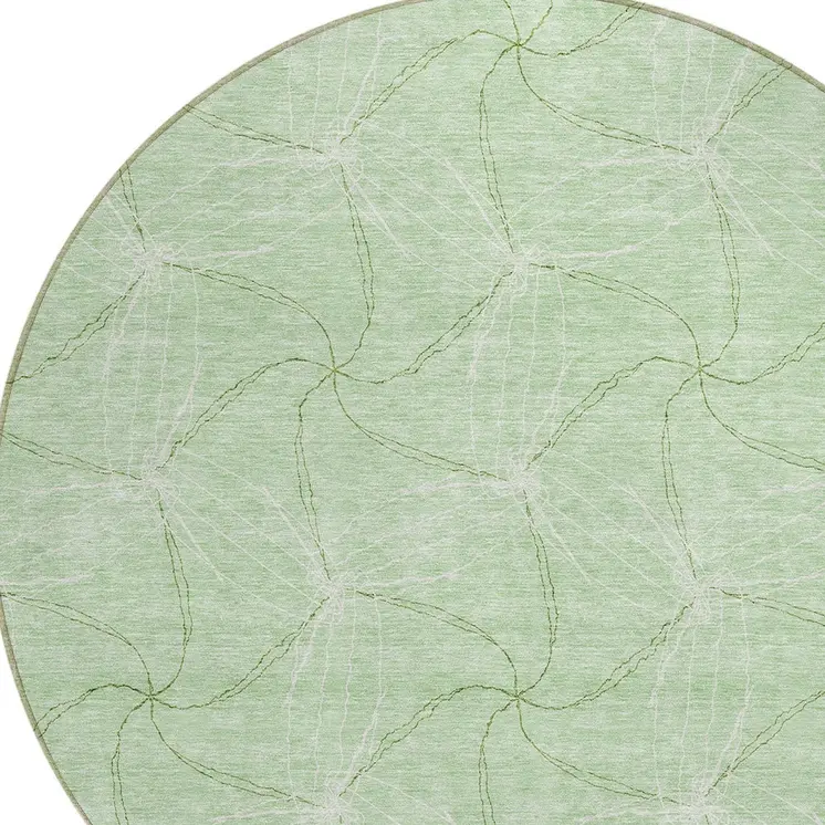 8' Mint Green And Ivory Round Geometric Washable Indoor Outdoor Area Rug