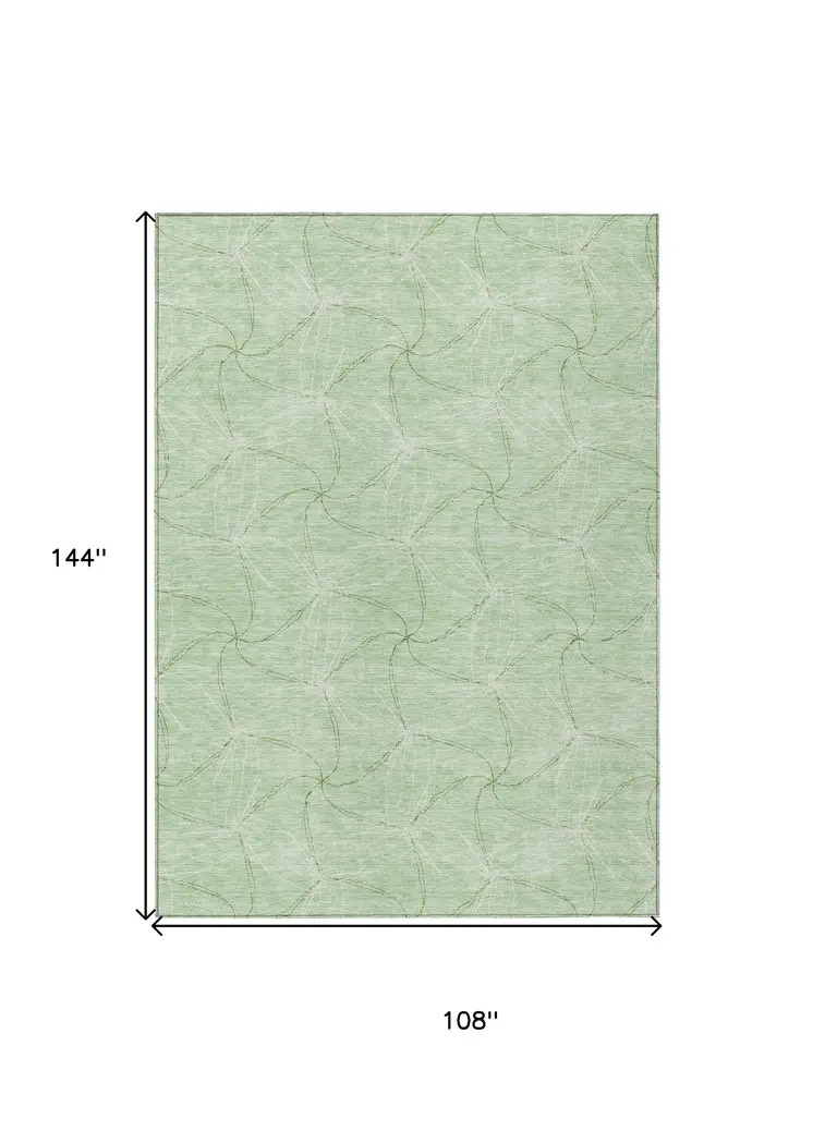 9' X 12' Mint Green And Ivory Geometric Washable Indoor Outdoor Area Rug