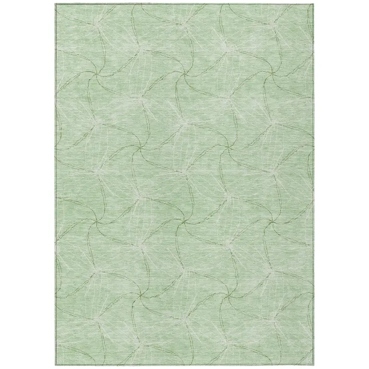 9' X 12' Mint Green And Ivory Geometric Washable Indoor Outdoor Area Rug