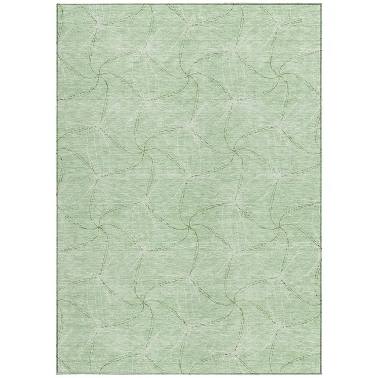 9' X 12' Mint Green And Ivory Geometric Washable Indoor Outdoor Area Rug