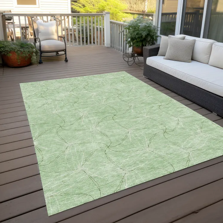 10' X 14' Mint Green And Ivory Geometric Washable Indoor Outdoor Area Rug