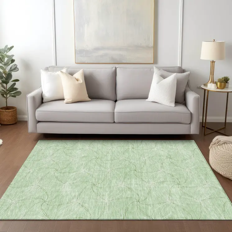 10' X 14' Mint Green And Ivory Geometric Washable Indoor Outdoor Area Rug