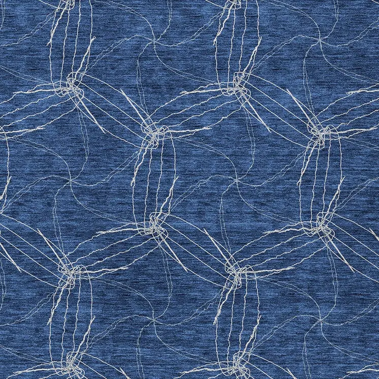 3' X 5' Navy Blue And Ivory Geometric Washable Indoor Outdoor Area Rug