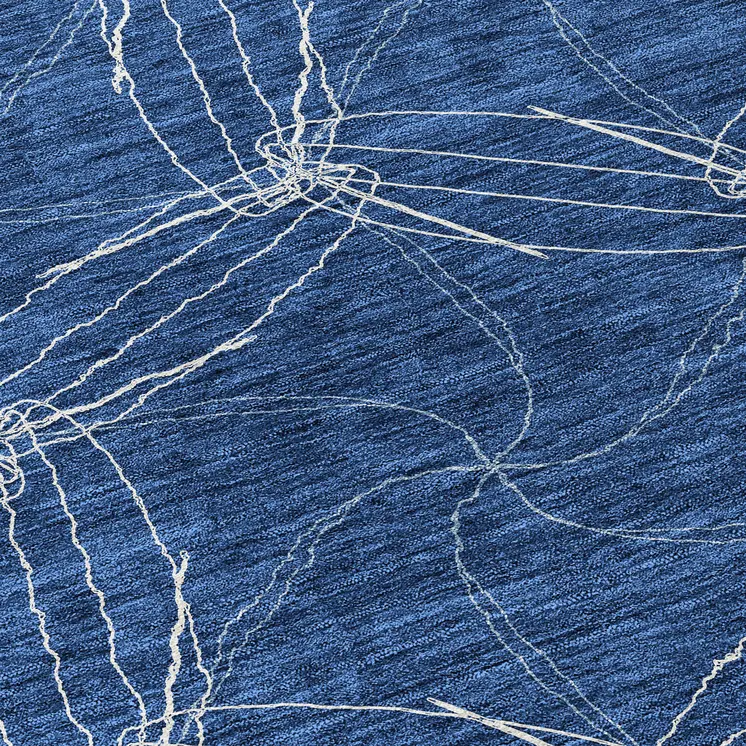 8' Navy Blue And Ivory Round Geometric Washable Indoor Outdoor Area Rug