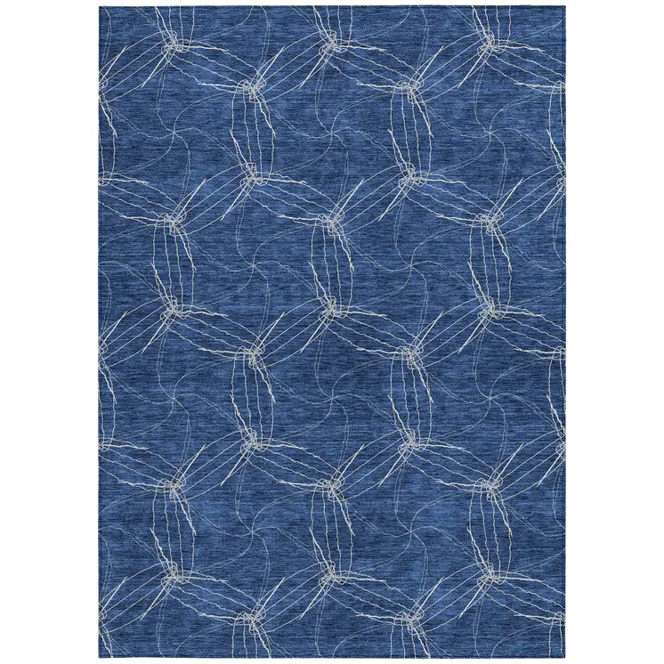 10' X 14' Navy Blue And Ivory Geometric Washable Indoor Outdoor Area Rug