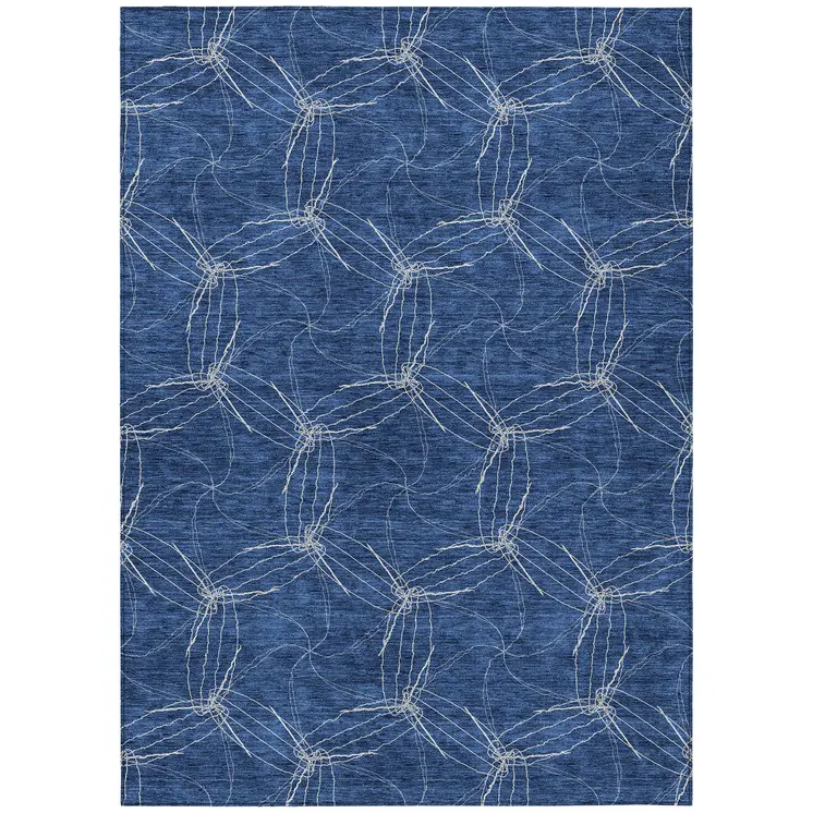 10' X 14' Navy Blue And Ivory Geometric Washable Indoor Outdoor Area Rug