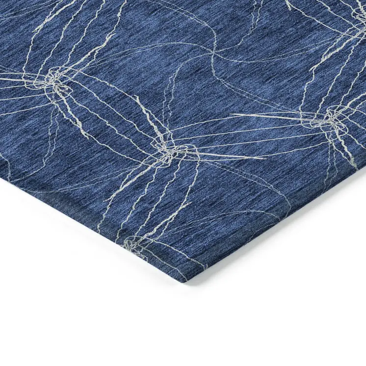10' X 14' Navy Blue And Ivory Geometric Washable Indoor Outdoor Area Rug