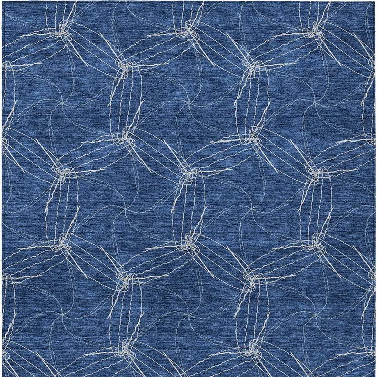 10' X 14' Navy Blue And Ivory Geometric Washable Indoor Outdoor Area Rug