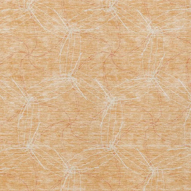 3' X 5' Peach And Ivory Geometric Washable Indoor Outdoor Area Rug