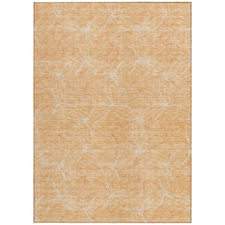 5' X 8' Peach And Ivory Geometric Washable Indoor Outdoor Area Rug