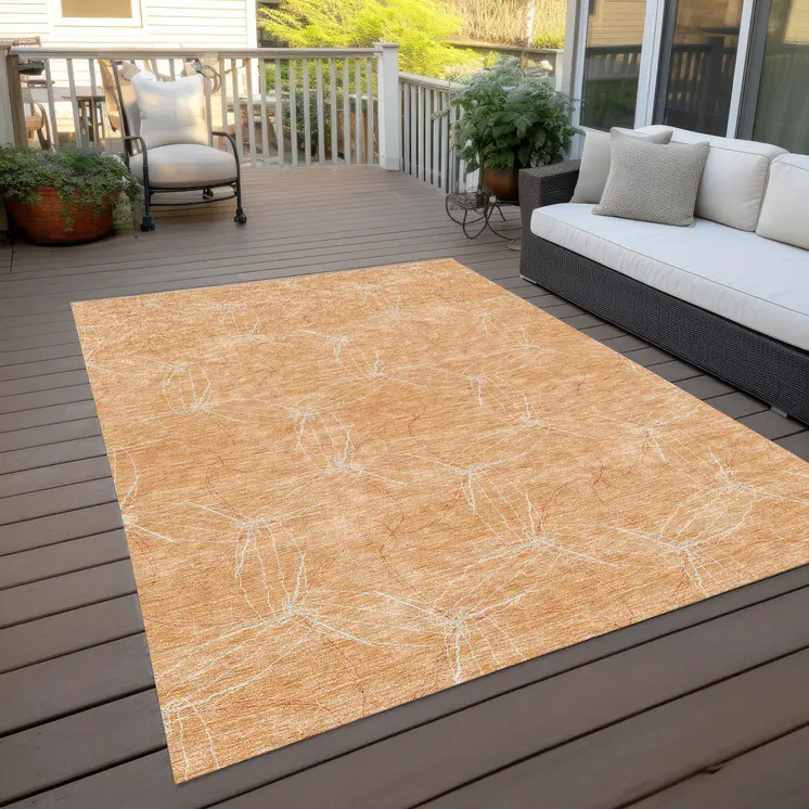 5' X 8' Peach And Ivory Geometric Washable Indoor Outdoor Area Rug
