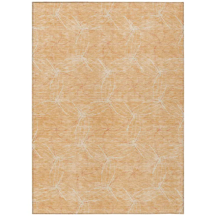5' X 8' Peach And Ivory Geometric Washable Indoor Outdoor Area Rug