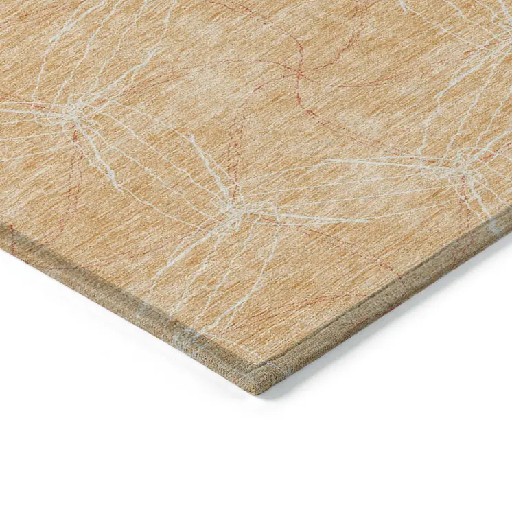 5' X 8' Peach And Ivory Geometric Washable Indoor Outdoor Area Rug