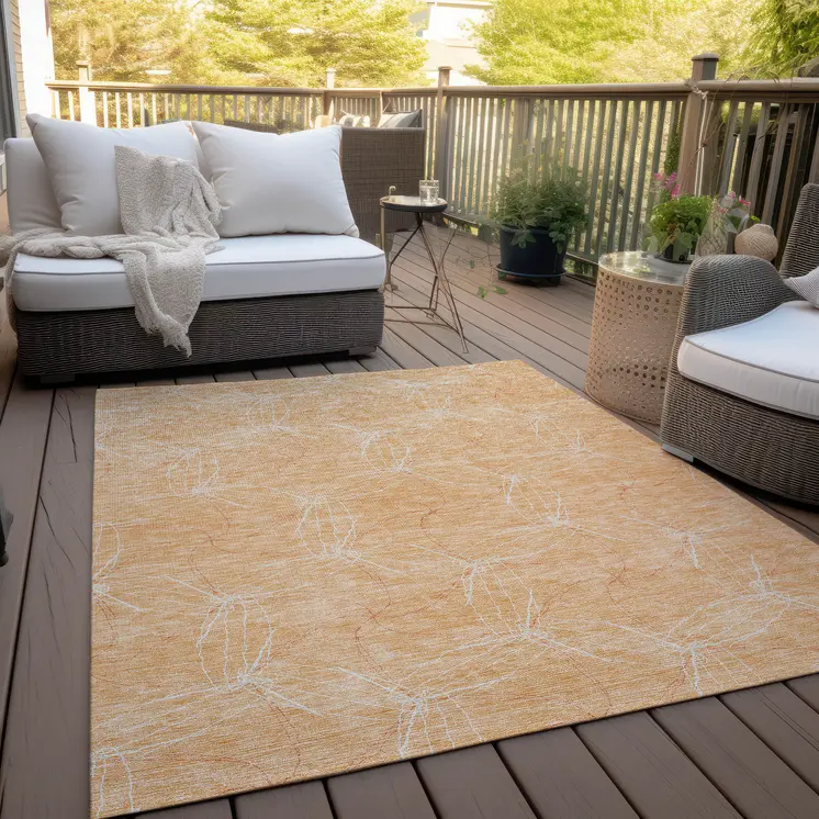 5' X 8' Peach And Ivory Geometric Washable Indoor Outdoor Area Rug