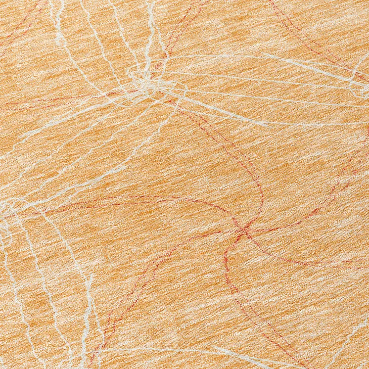 8' Peach And Ivory Round Geometric Washable Indoor Outdoor Area Rug