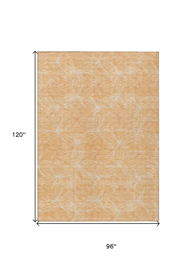 8' X 10' Peach And Ivory Geometric Washable Indoor Outdoor Area Rug