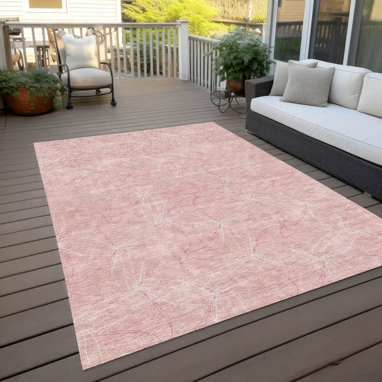 3' X 5' Pink And Ivory Geometric Washable Indoor Outdoor Area Rug