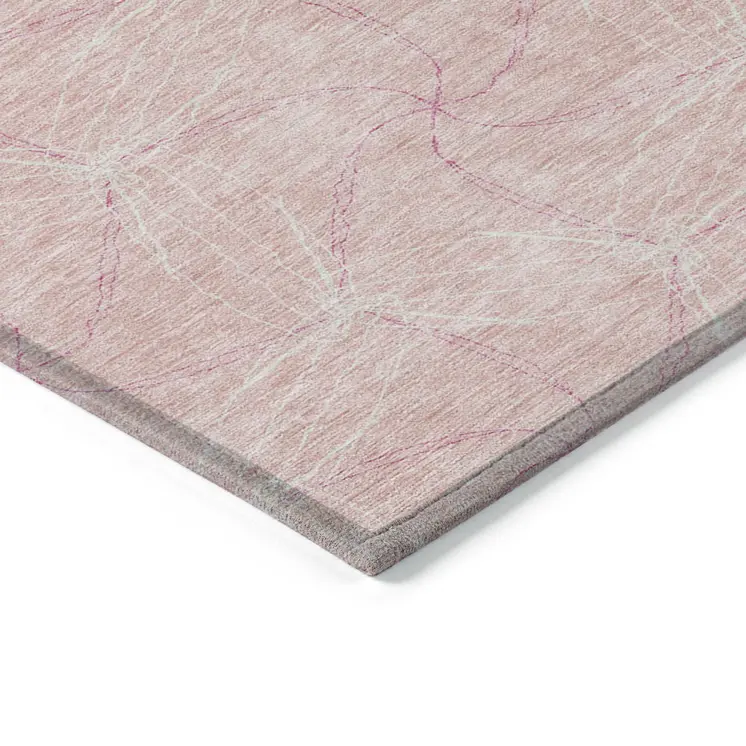 3' X 5' Pink And Ivory Geometric Washable Indoor Outdoor Area Rug