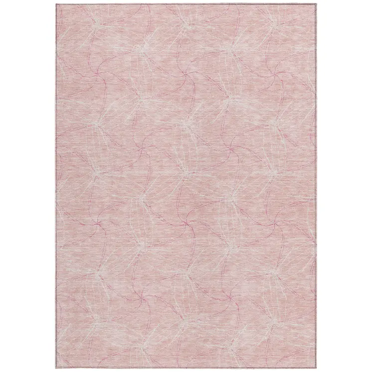 5' X 8' Pink And Ivory Geometric Washable Indoor Outdoor Area Rug