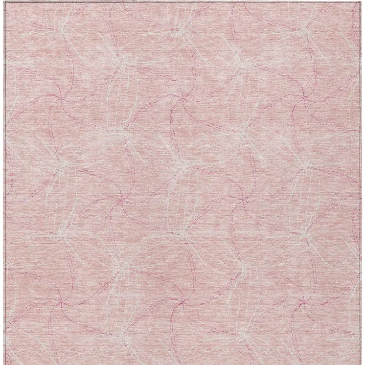 9' X 12' Pink And Ivory Geometric Washable Indoor Outdoor Area Rug