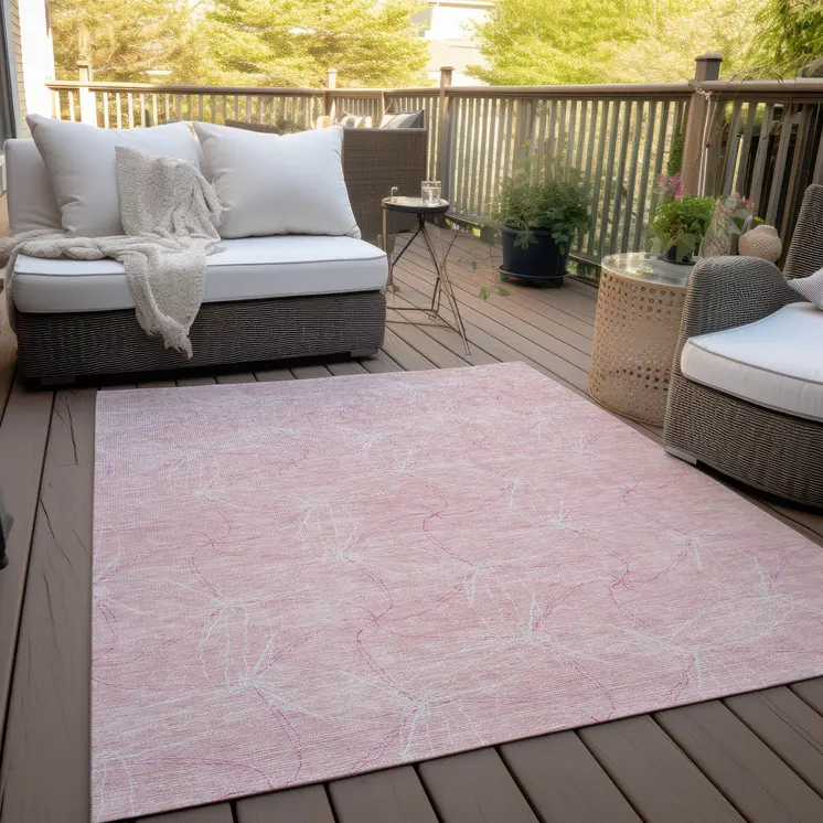 9' X 12' Pink And Ivory Geometric Washable Indoor Outdoor Area Rug