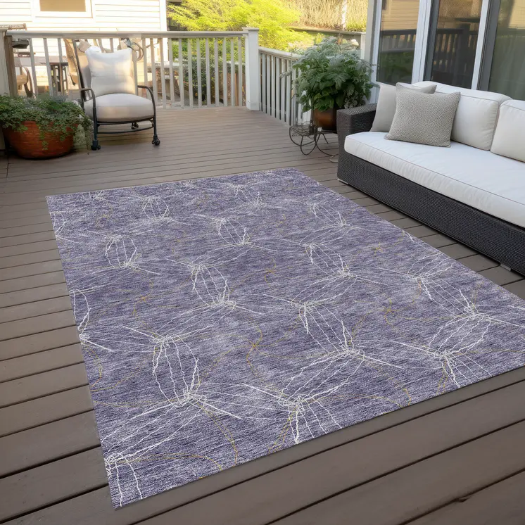 10' X 14' Purple And Ivory Geometric Washable Indoor Outdoor Area Rug