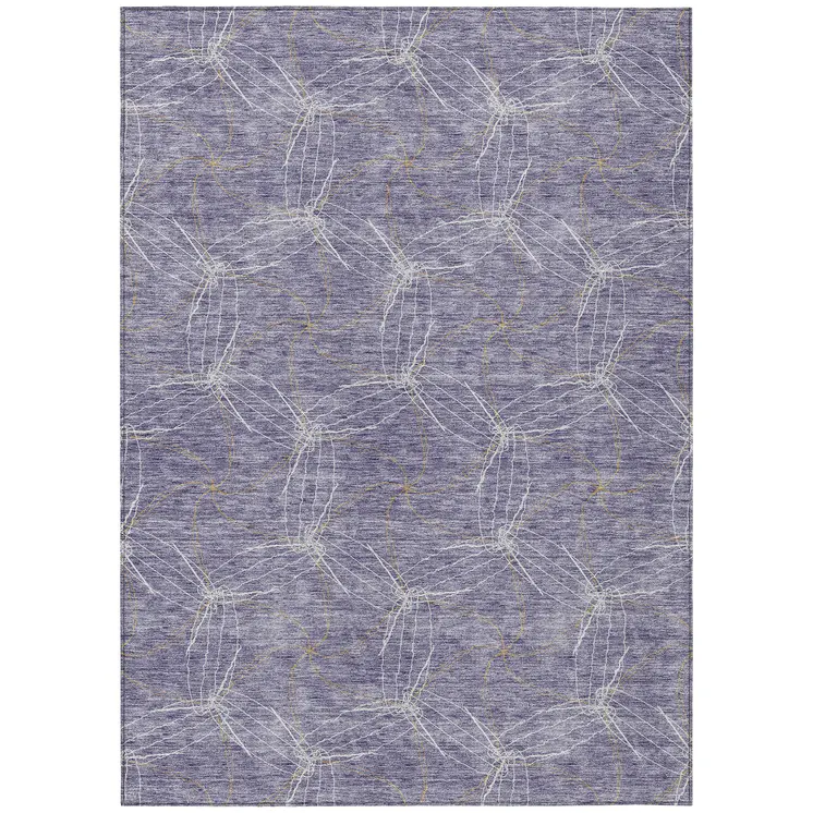 10' X 14' Purple And Ivory Geometric Washable Indoor Outdoor Area Rug
