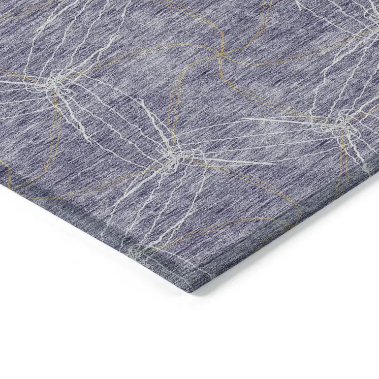10' X 14' Purple And Ivory Geometric Washable Indoor Outdoor Area Rug