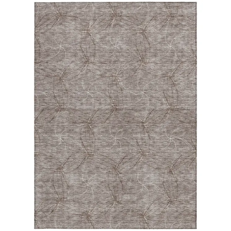 5' X 8' Taupe And Ivory Geometric Washable Indoor Outdoor Area Rug