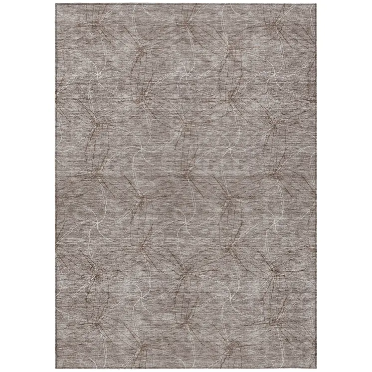 5' X 8' Taupe And Ivory Geometric Washable Indoor Outdoor Area Rug