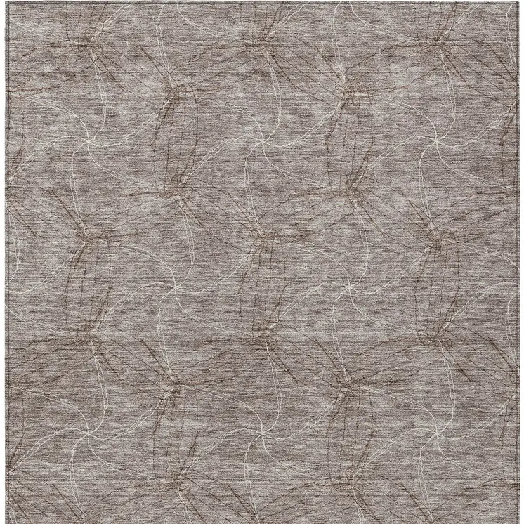 5' X 8' Taupe And Ivory Geometric Washable Indoor Outdoor Area Rug