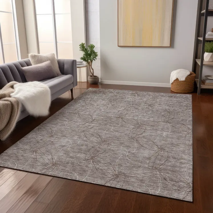 5' X 8' Taupe And Ivory Geometric Washable Indoor Outdoor Area Rug