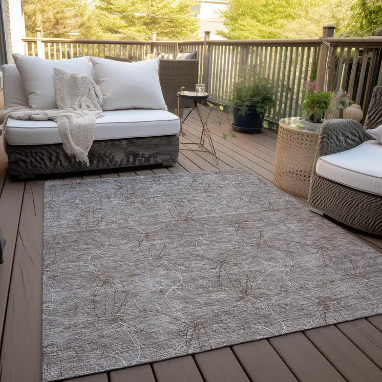 5' X 8' Taupe And Ivory Geometric Washable Indoor Outdoor Area Rug