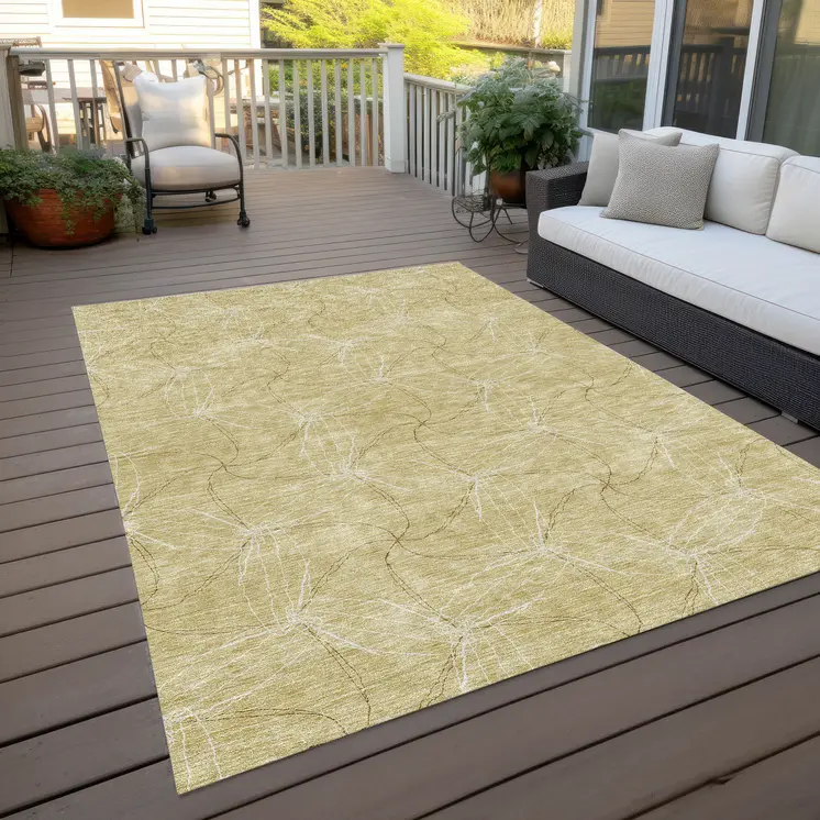 3' X 5' Wheat And Ivory Geometric Washable Indoor Outdoor Area Rug