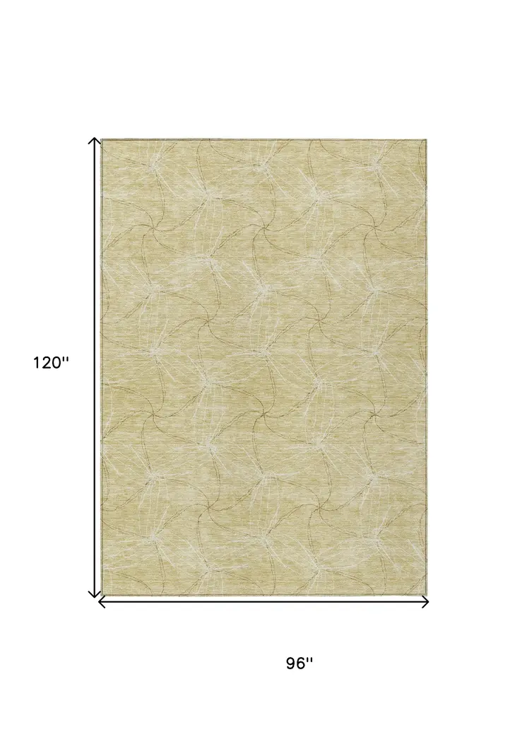 8' X 10' Wheat And Ivory Geometric Washable Indoor Outdoor Area Rug