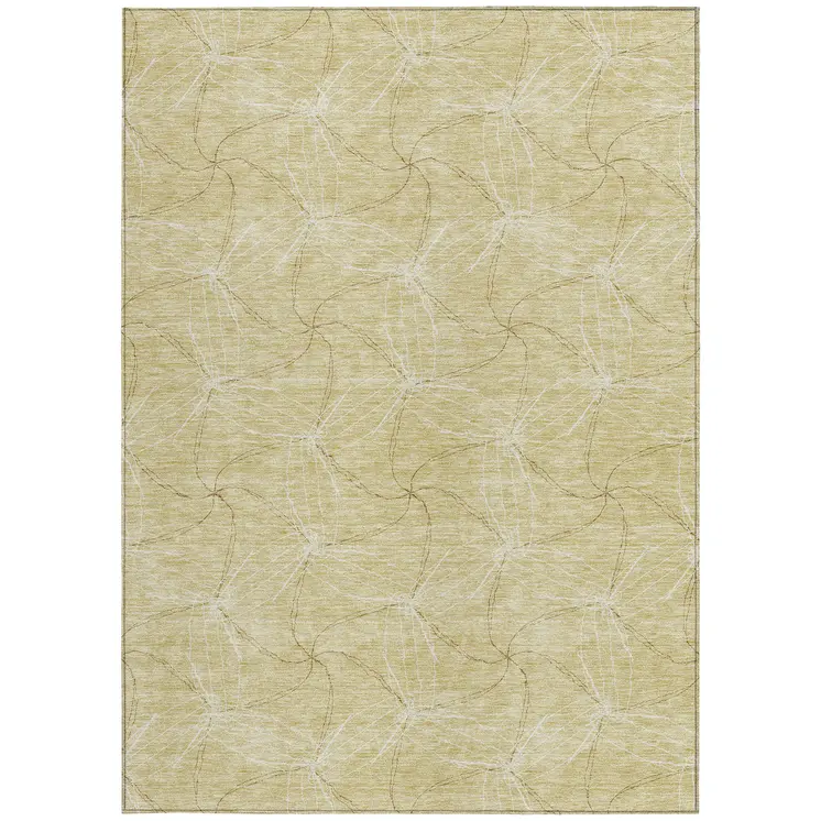 9' X 12' Wheat And Ivory Geometric Washable Indoor Outdoor Area Rug