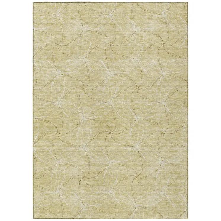 9' X 12' Wheat And Ivory Geometric Washable Indoor Outdoor Area Rug