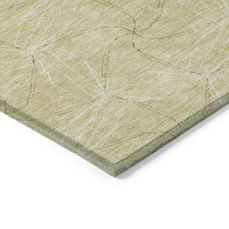 9' X 12' Wheat And Ivory Geometric Washable Indoor Outdoor Area Rug