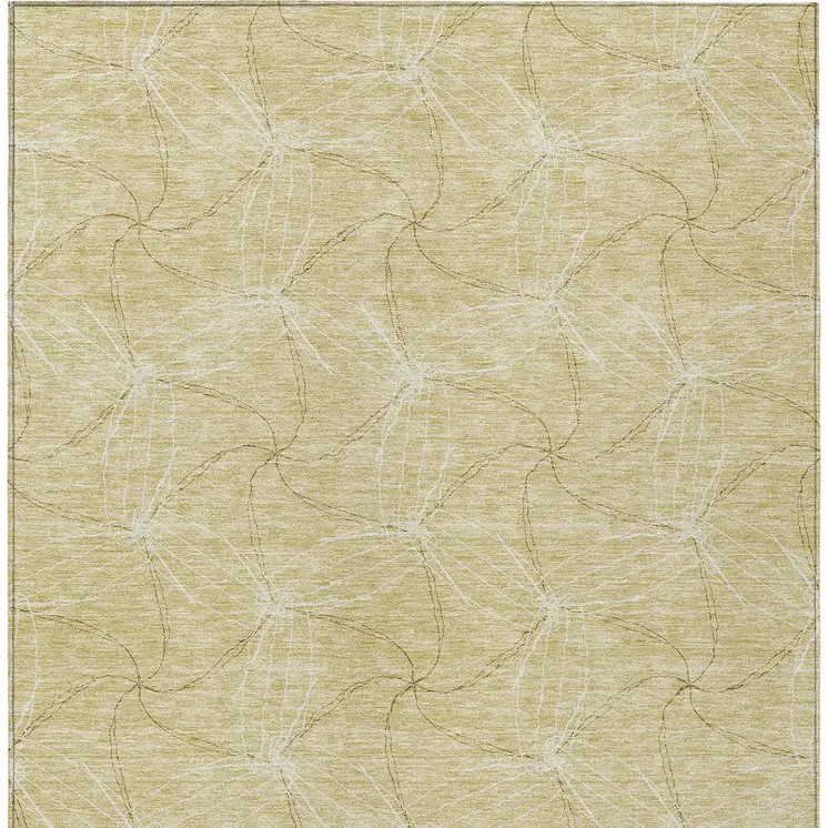 9' X 12' Wheat And Ivory Geometric Washable Indoor Outdoor Area Rug