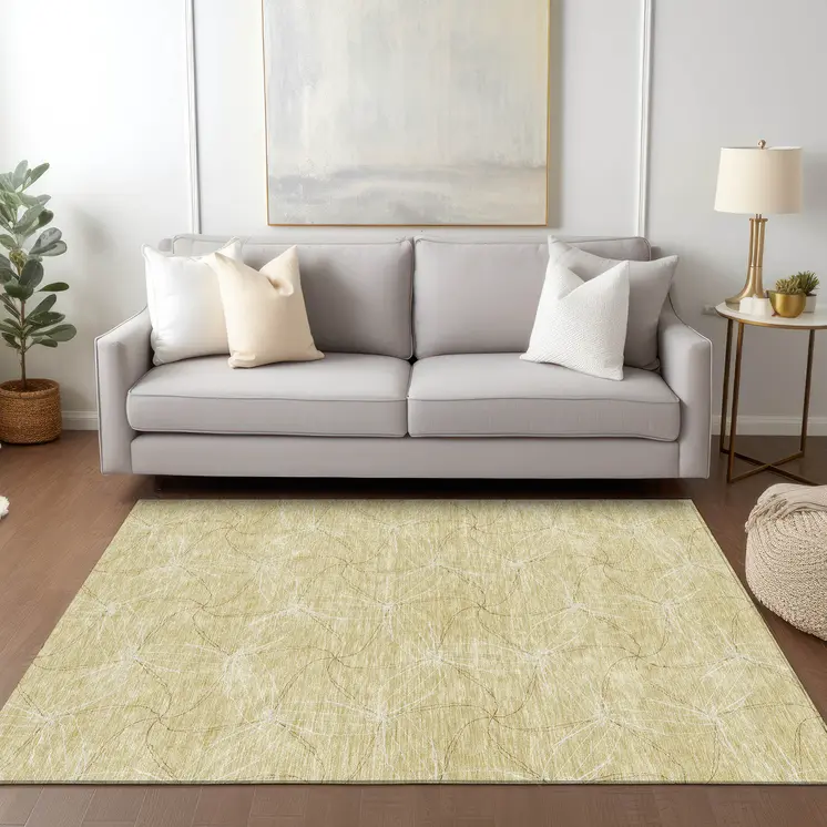9' X 12' Wheat And Ivory Geometric Washable Indoor Outdoor Area Rug