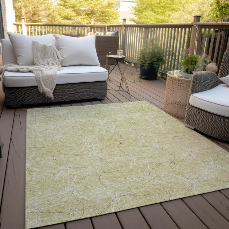 9' X 12' Wheat And Ivory Geometric Washable Indoor Outdoor Area Rug