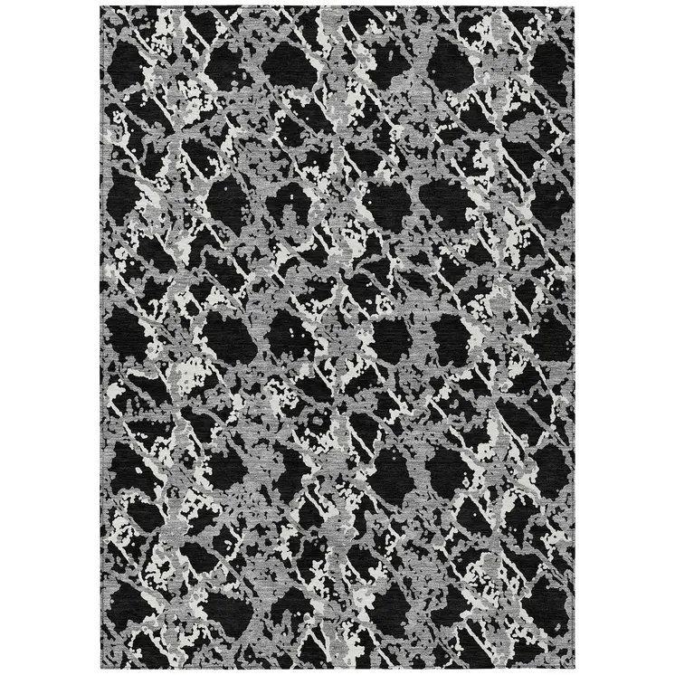 5' X 8' Black And Gray Abstract Washable Indoor Outdoor Area Rug