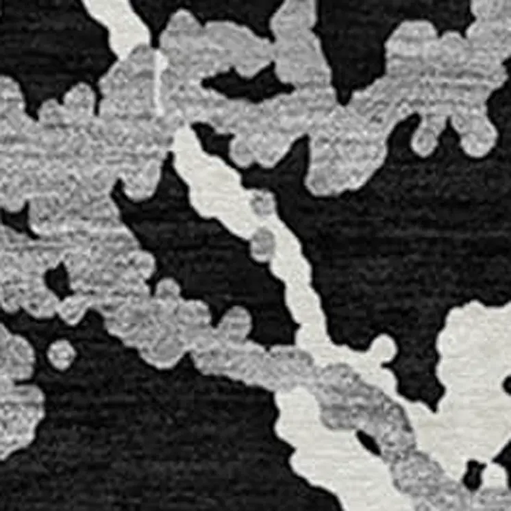 8' Black And Gray Round Abstract Washable Indoor Outdoor Area Rug