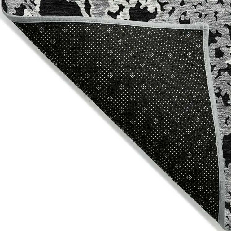 9' X 12' Black And Gray Abstract Washable Indoor Outdoor Area Rug