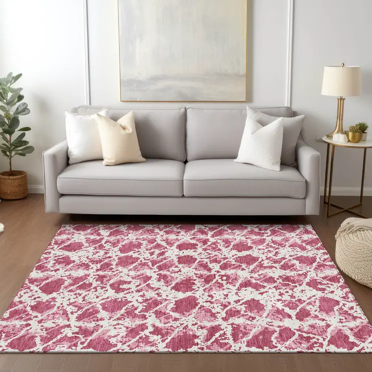 3' X 5' Blush And Ivory Abstract Washable Indoor Outdoor Area Rug