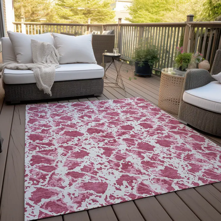 3' X 5' Blush And Ivory Abstract Washable Indoor Outdoor Area Rug